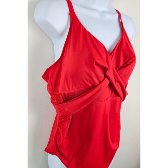 Tempt Me Womens Red One Piece Swimsuit Size XXL Ruched Tummy Control & Cutout - Picture 6 of 10